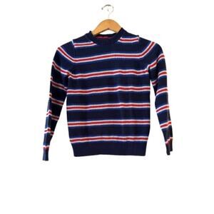 Mini Boden Kids Stripe Sweater 11-12Y Navy White Red Crew Neck Long Sleeve Knit